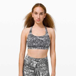 Lululemon Logo Energy Sports Bra Tear It Up Alpine White / Black W2AYSS Size 4